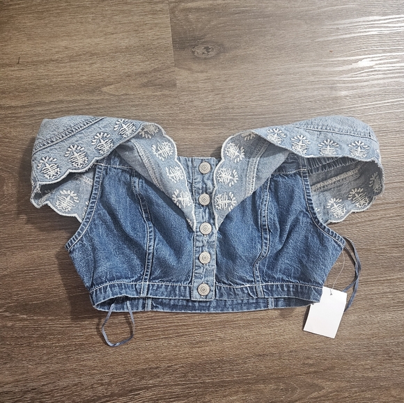 NWT Free People Blue denim Maxi Skirt 2 Piece Set sz 4 - Picture 16 of 17